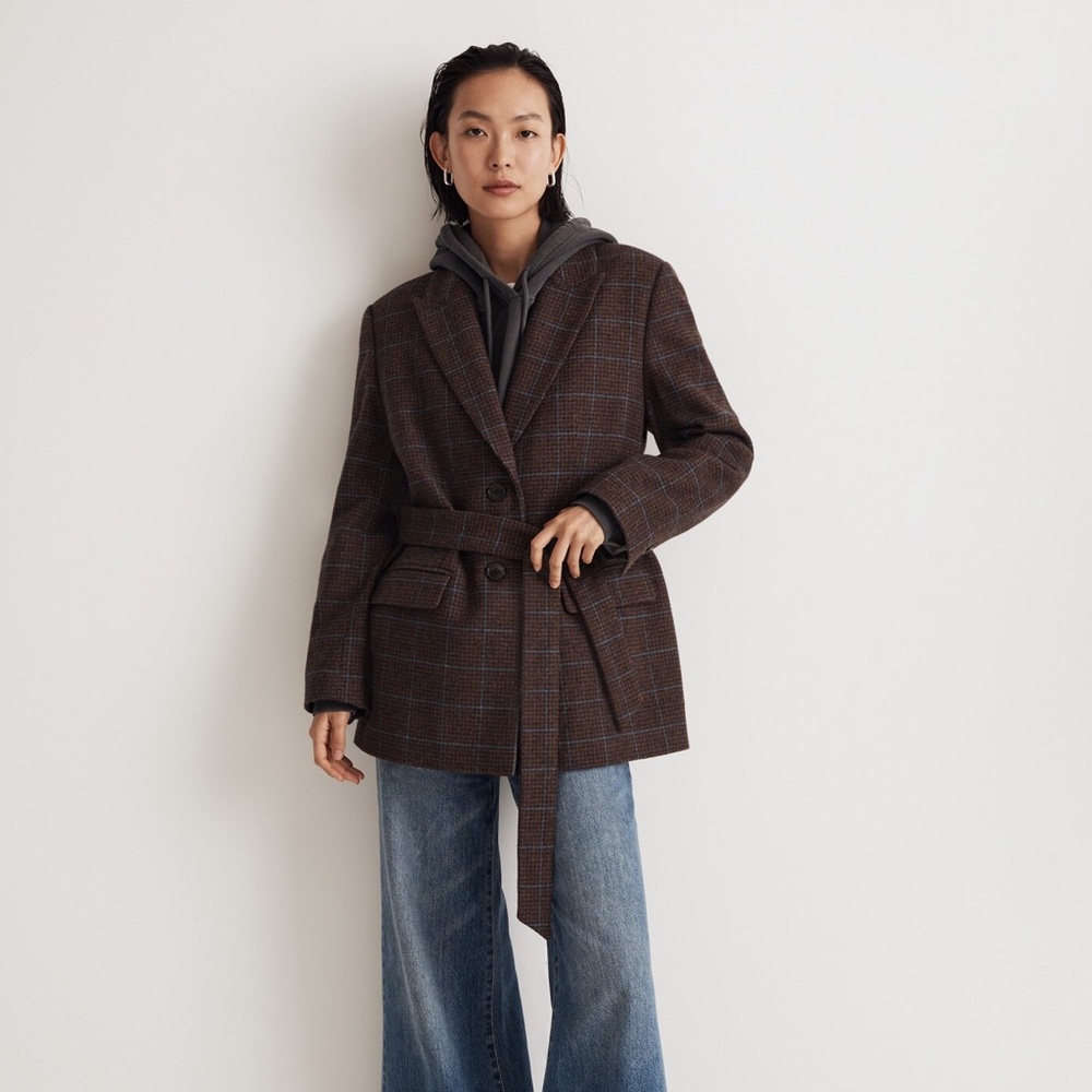 Madewell Bedford Oversized Belted Blazer Melissa Houndstooth with Belt, Sz 8
